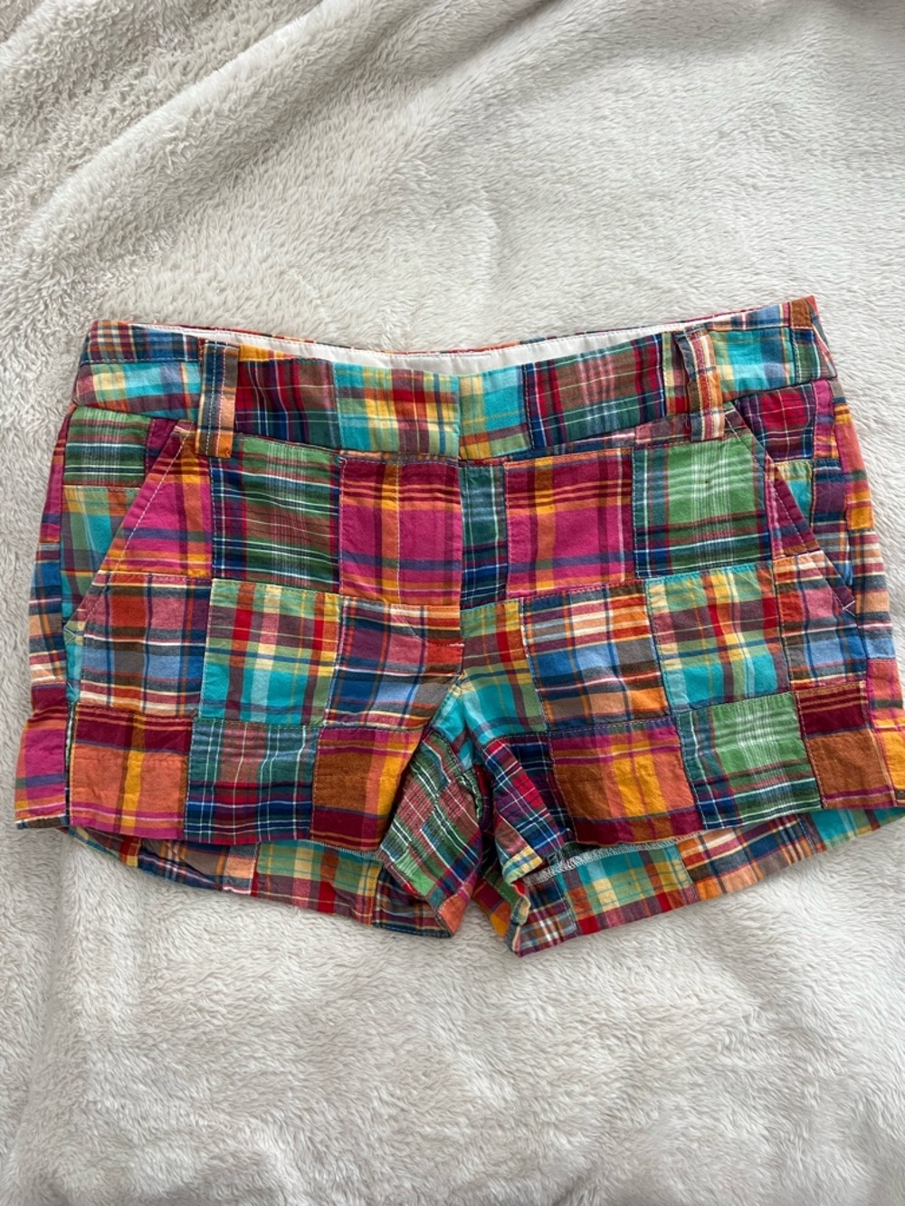 J.Crew City Fit Patchwork Madras Plaid Shorts Low Rise Size 6 Preppy Y2K - Picture 4 of 8